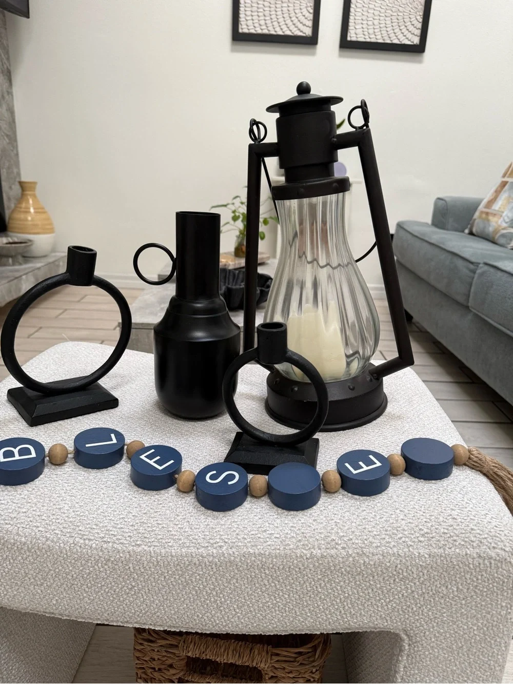 Black Decorative Lantern and Candle Holder Set - Home Accents